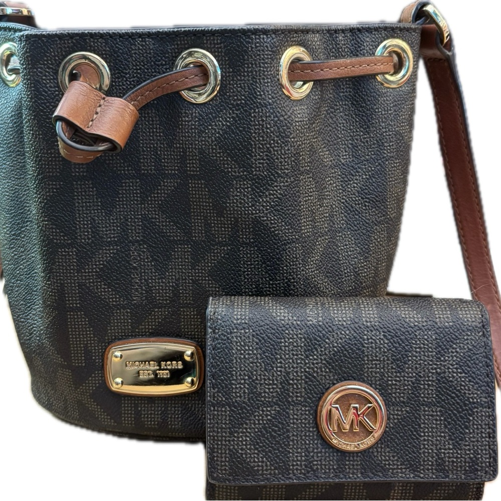 Michael Kors Monogram Mini Shoulder Bag and Wallet Set